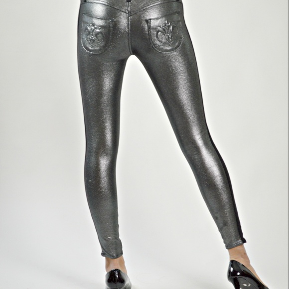 Liquid Silver Skinny Ankle Metallic Jeans - Picture 4 of 5